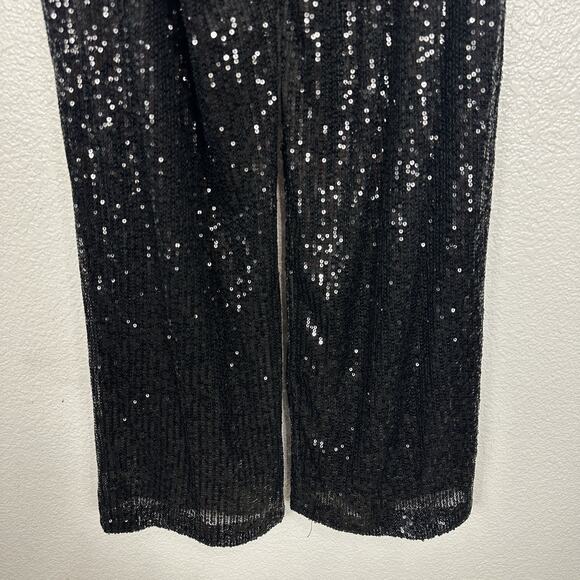 Hunter Brown Pants Women Small Black Sequin Wide Leg Sparkle Glam NYE Party Club - Picture 7 of 12